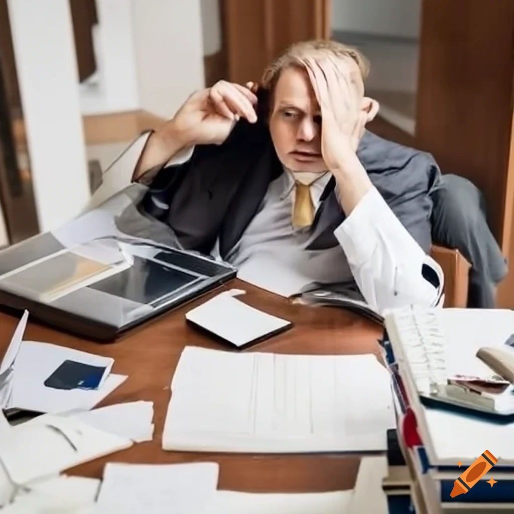 exhausted lawyer in a cluttered office