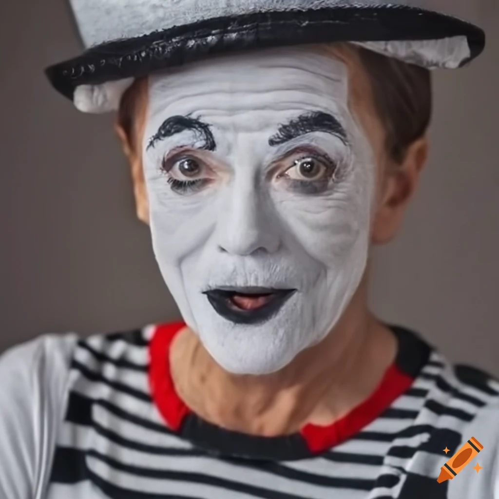 Middle-aged mime wearing a costume
