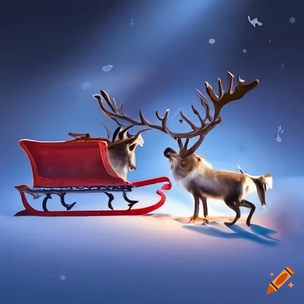 Reindeer pulling a sleigh