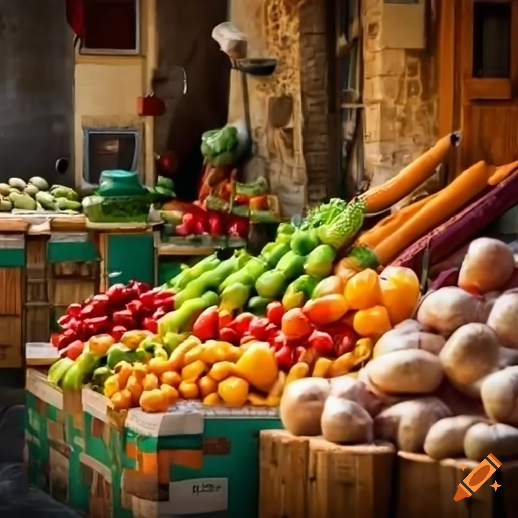 fresh fruits and vegetables at a local Mediterranean market