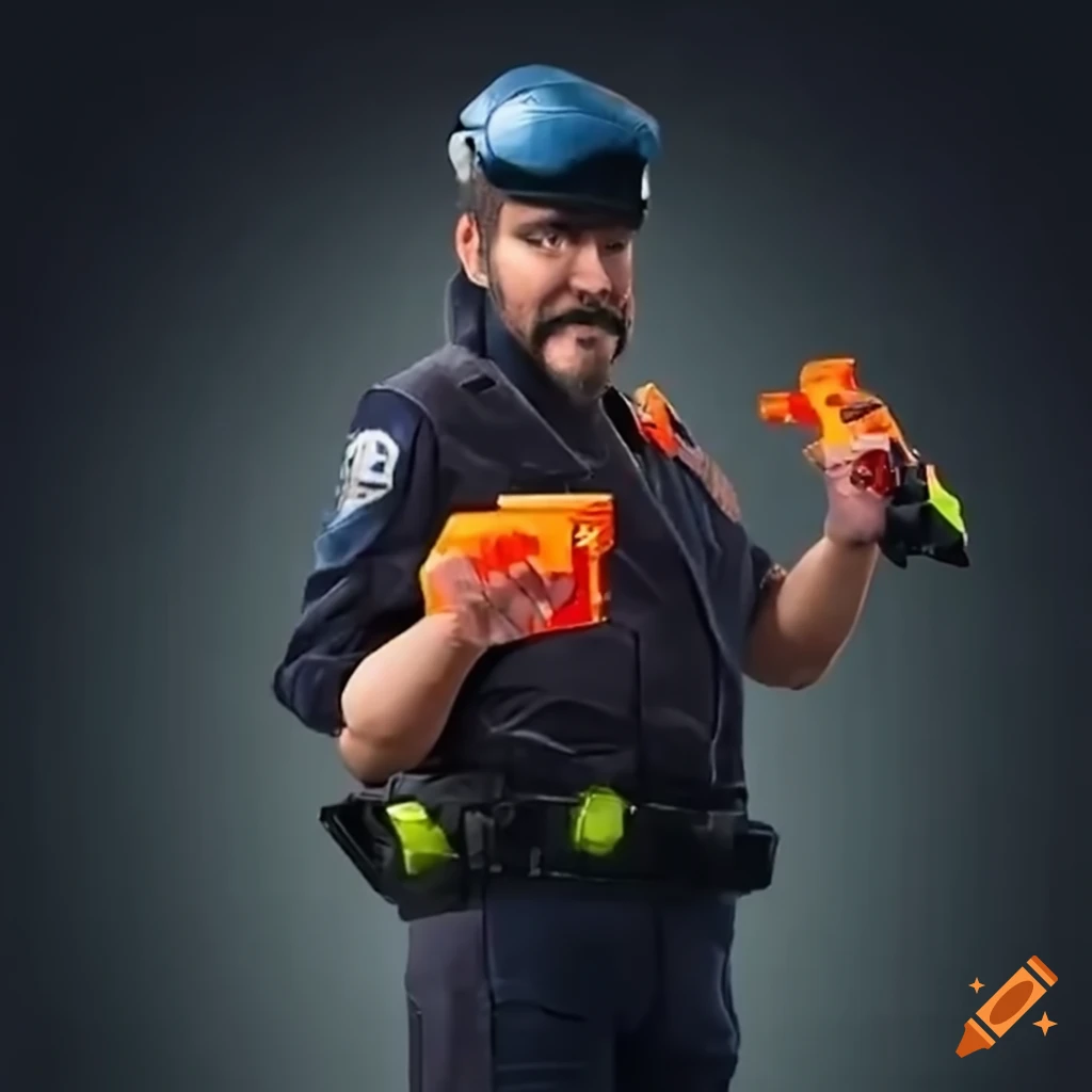 police officer using nerf blaster as a radar gun