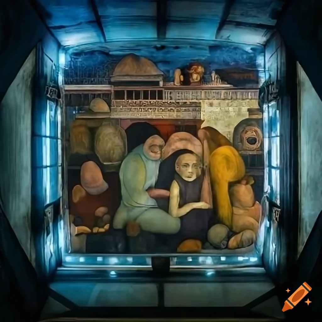 Wide view of diego rivera's futuristic mural of "the time machine" on ...