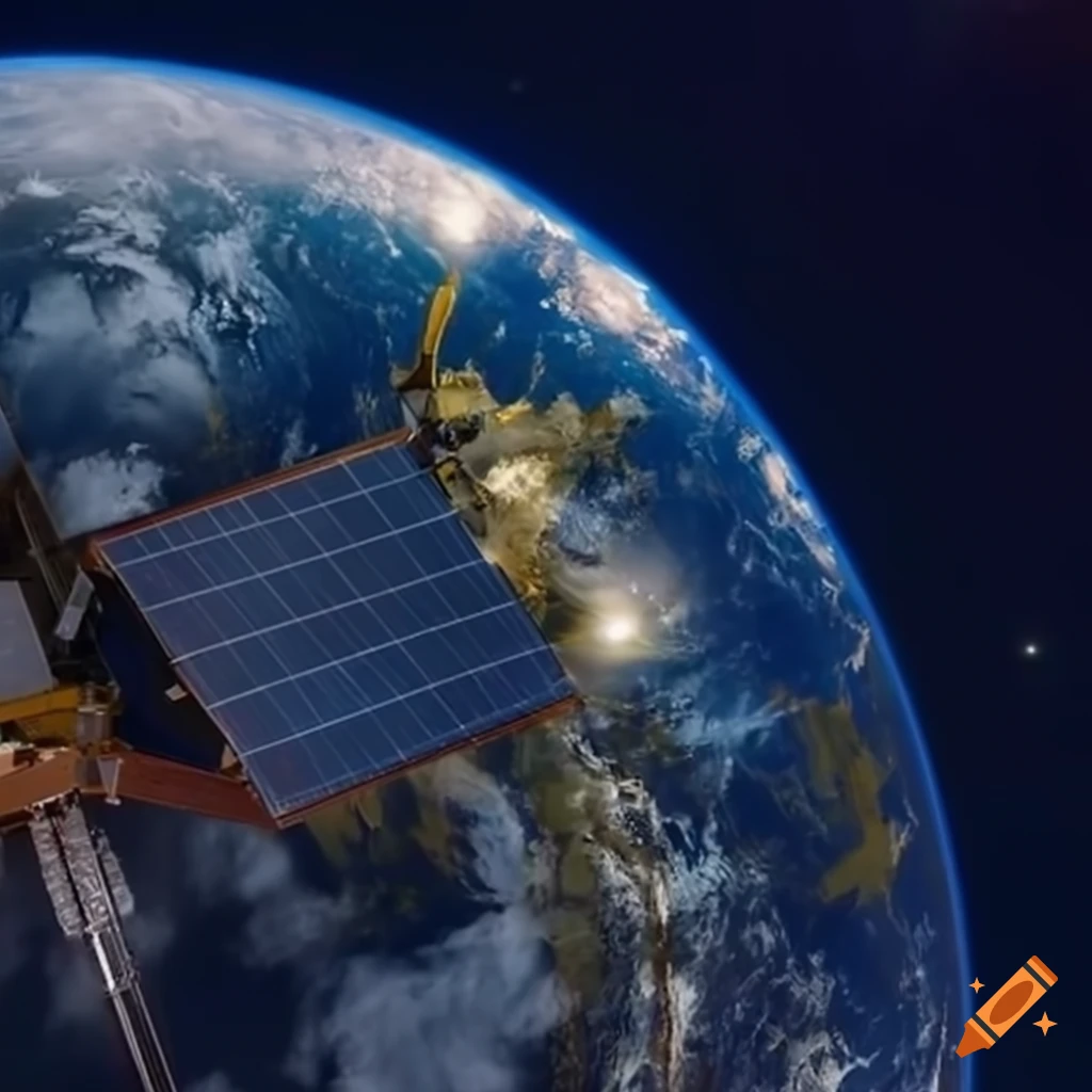 Space telescope with solar panels and thrusters in orbit on Craiyon