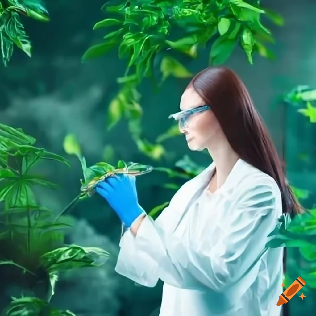 Scientist examining growing plants in a laboratory on Craiyon