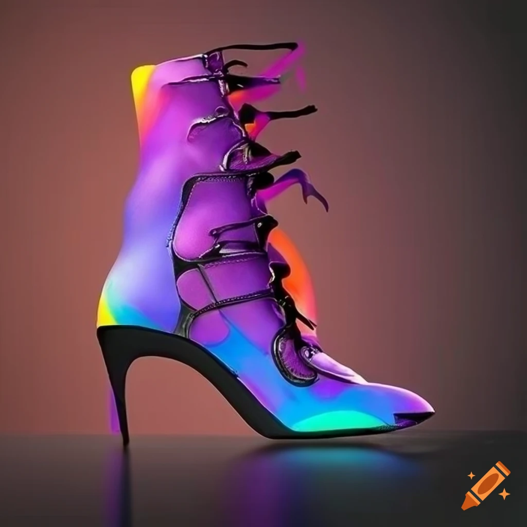 Abstract futuristic women's modeling boot in vibrant colors on Craiyon
