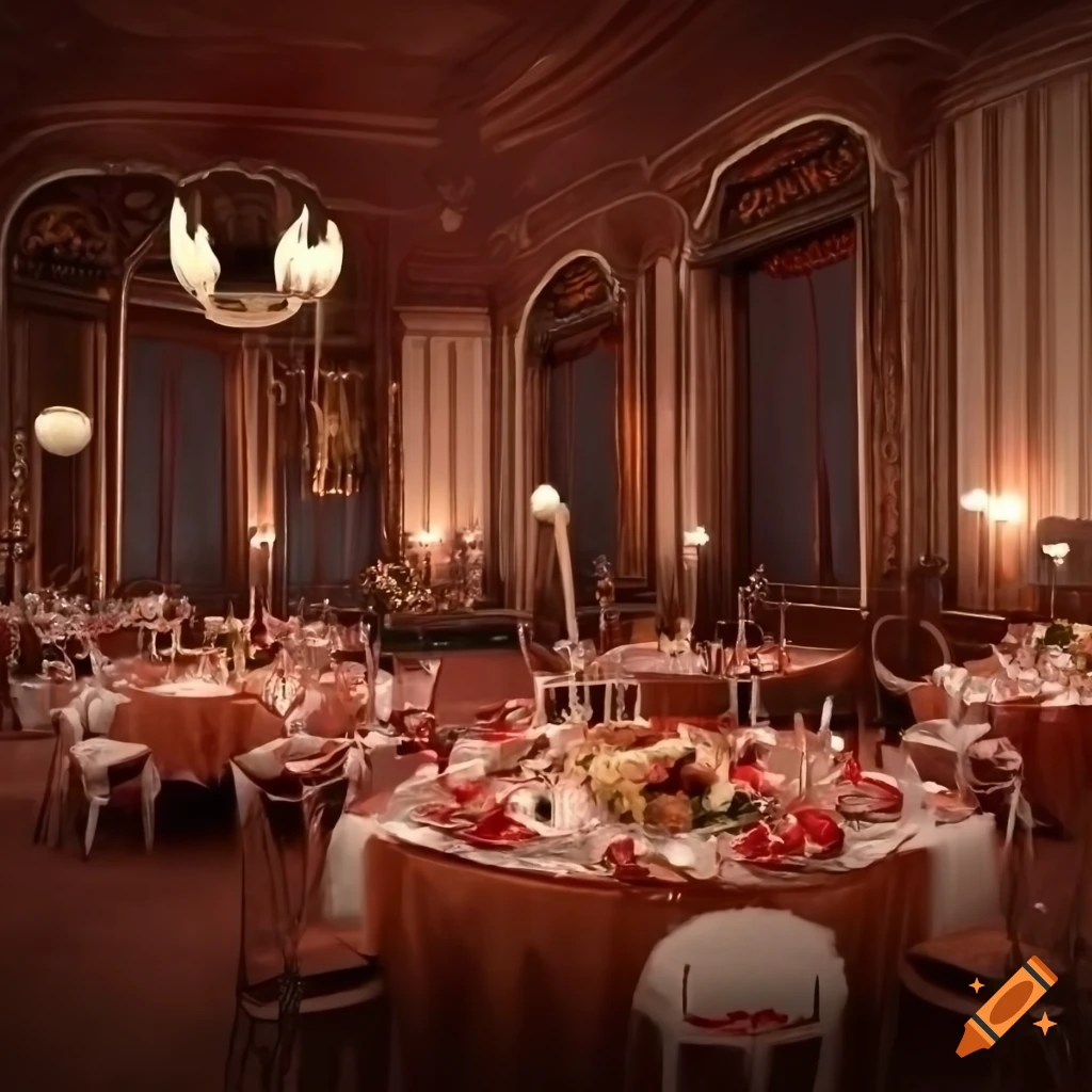 Fantasy banquet reception room with buffet on Craiyon