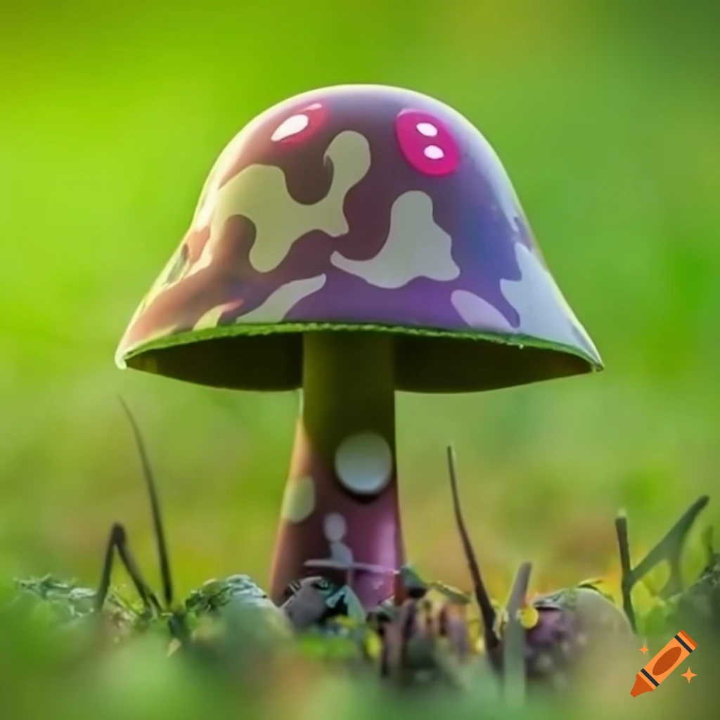 Camouflage mushroom growing on grass