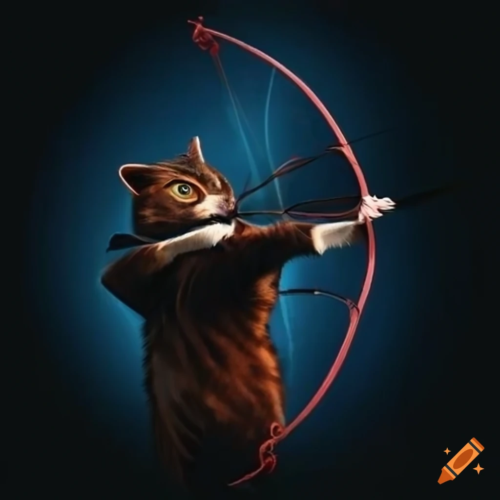 Cat shooting bow in abstract style