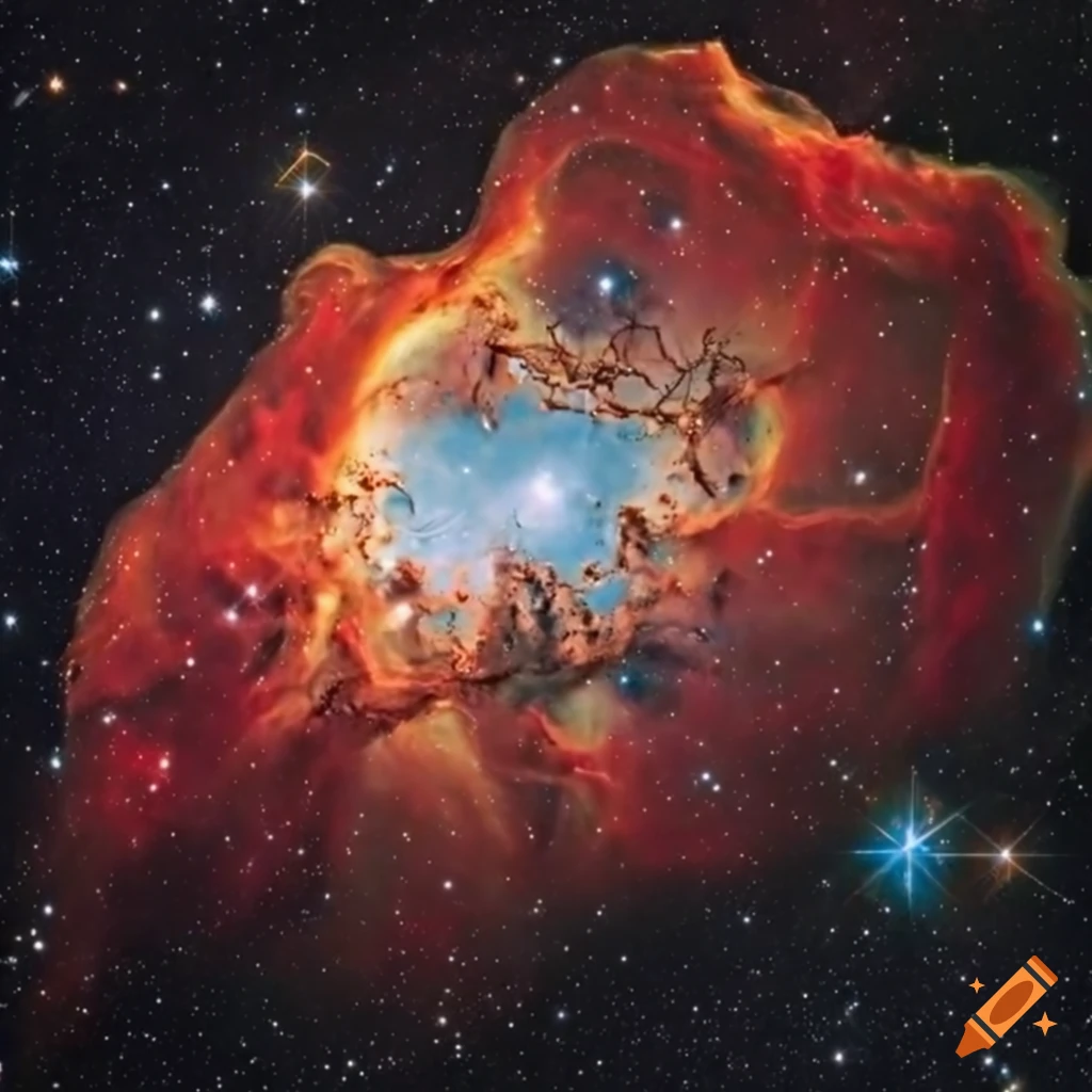 realistic image of a colorful nebula with an open star cluster