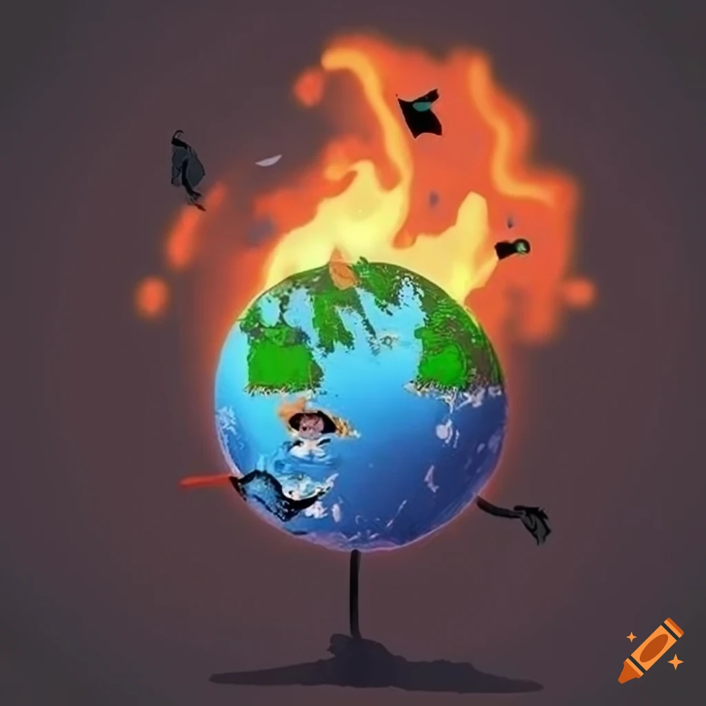 Illustration Depicting Humanity Striving To Save The World From 