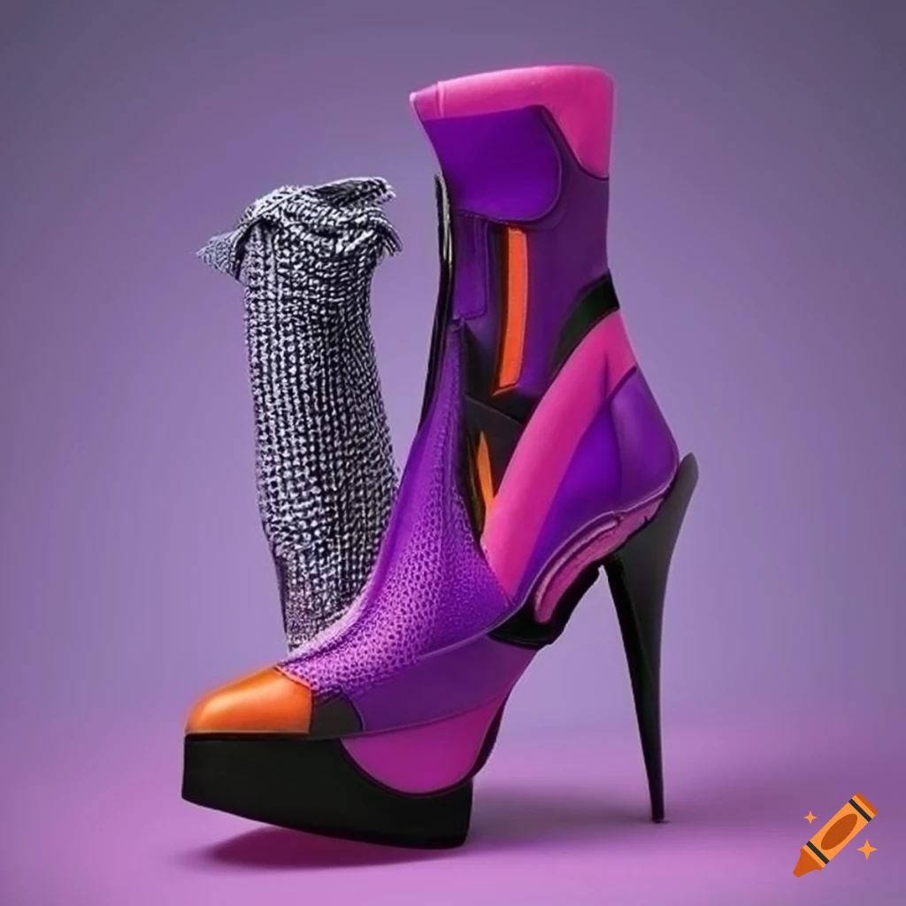 Abstract futuristic women's boot in vibrant colors