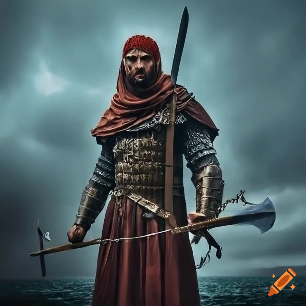 renaissance portrait of a muslim warrior with a claymore sword