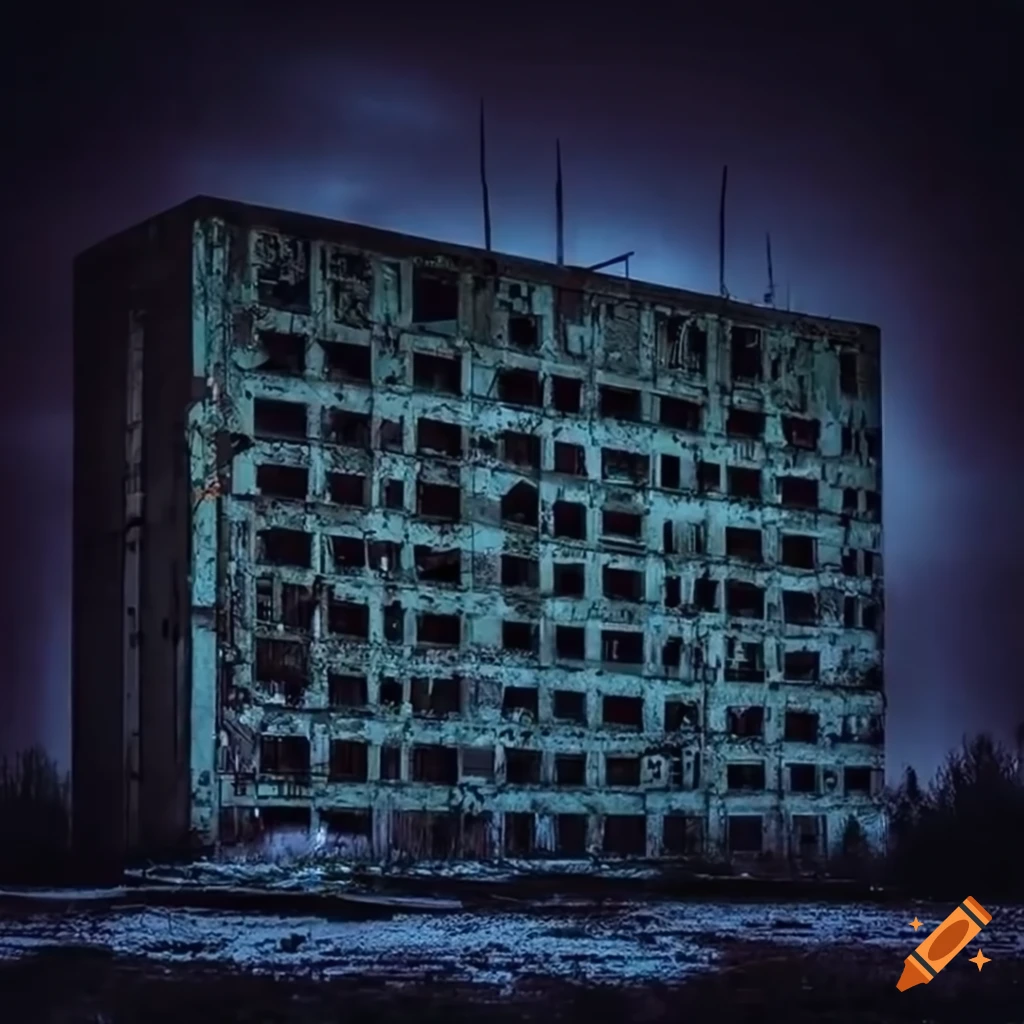 Abandoned building with creepy ambience at night on Craiyon