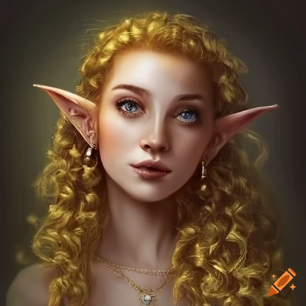 Portrait of an elf maiden with golden hair and gray eyes