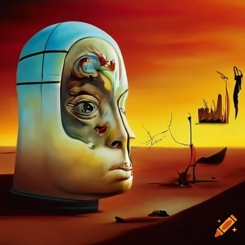 surreal desert caravan painting by Dali