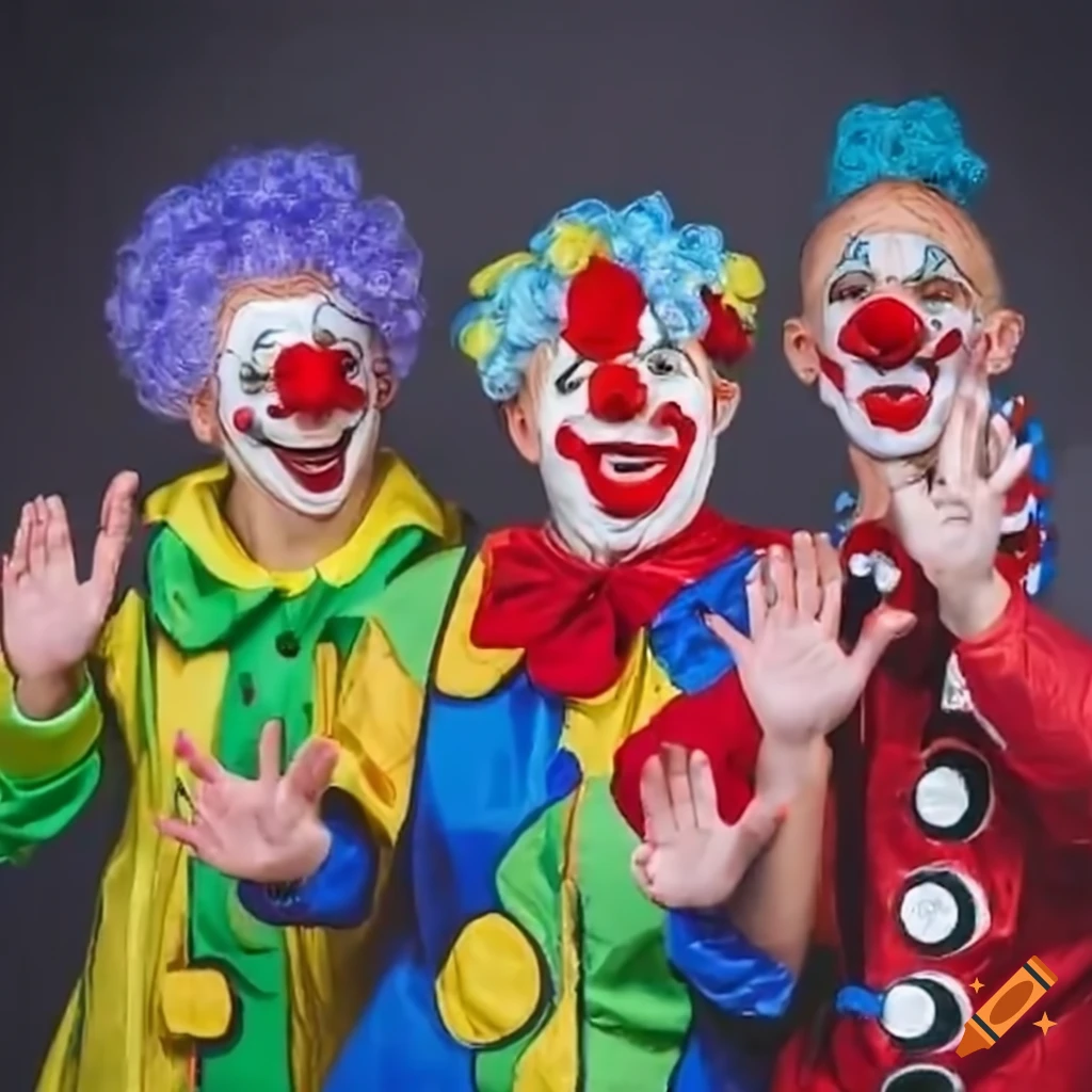 clowns waving after a performance
