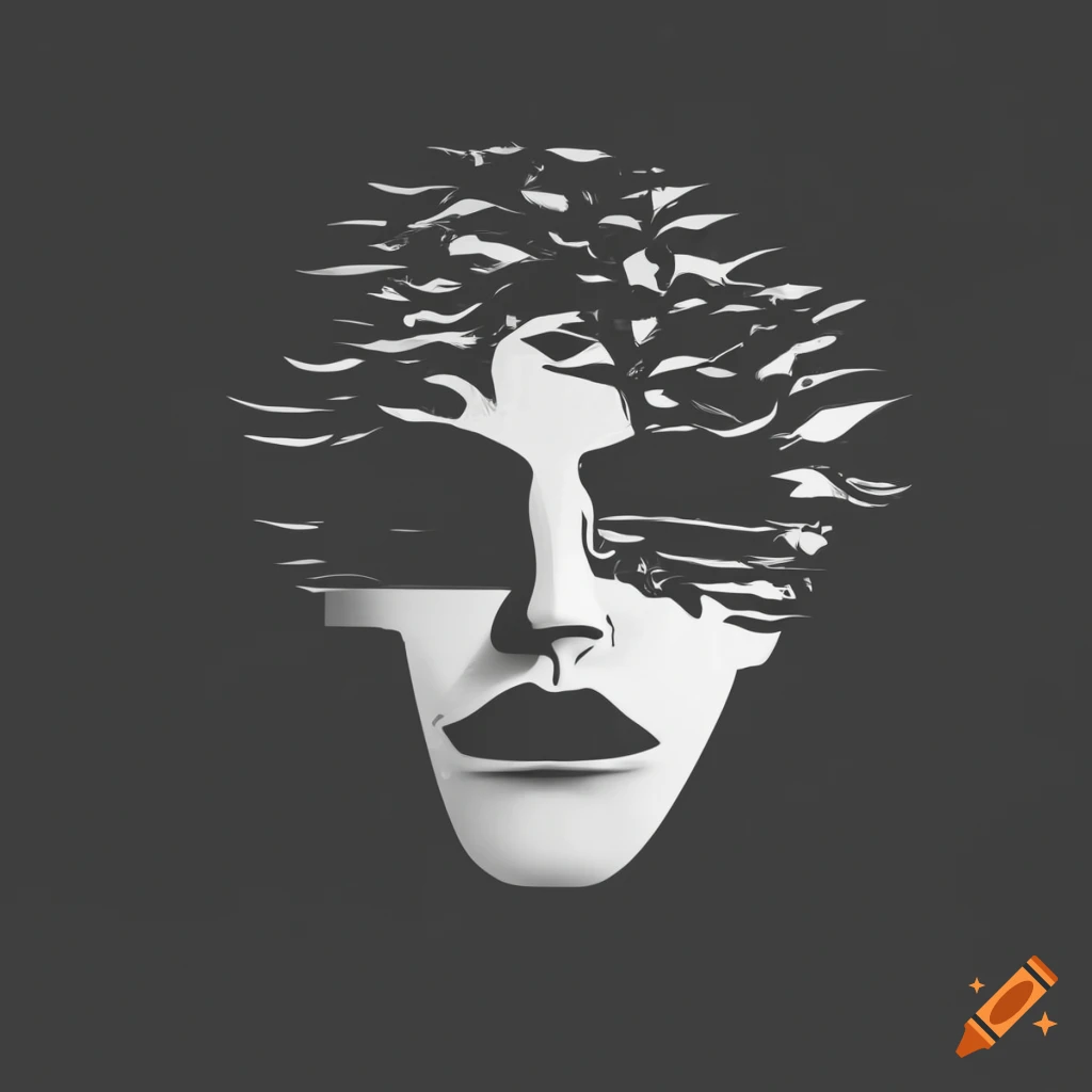 Minimalistic logo with tree growing from abstract head