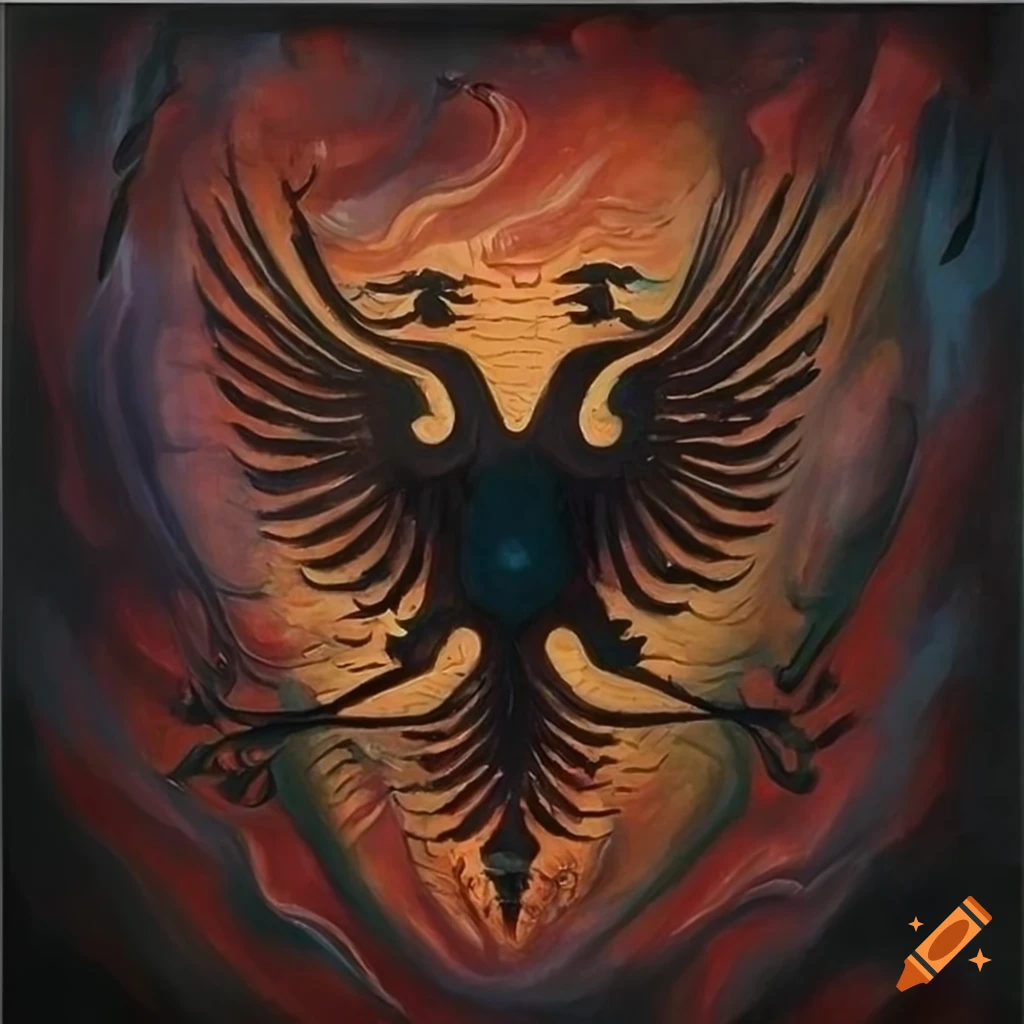 oil painting of a double headed black eagle