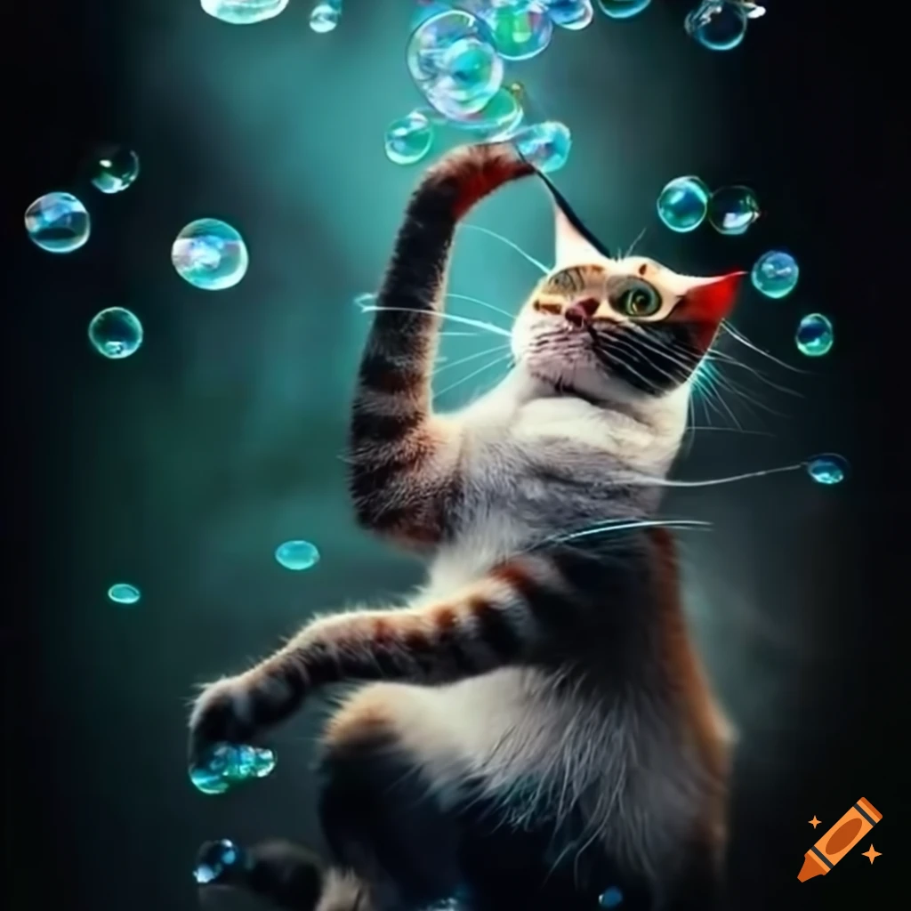 Graffiti style of cats playing with bubbles on Craiyon