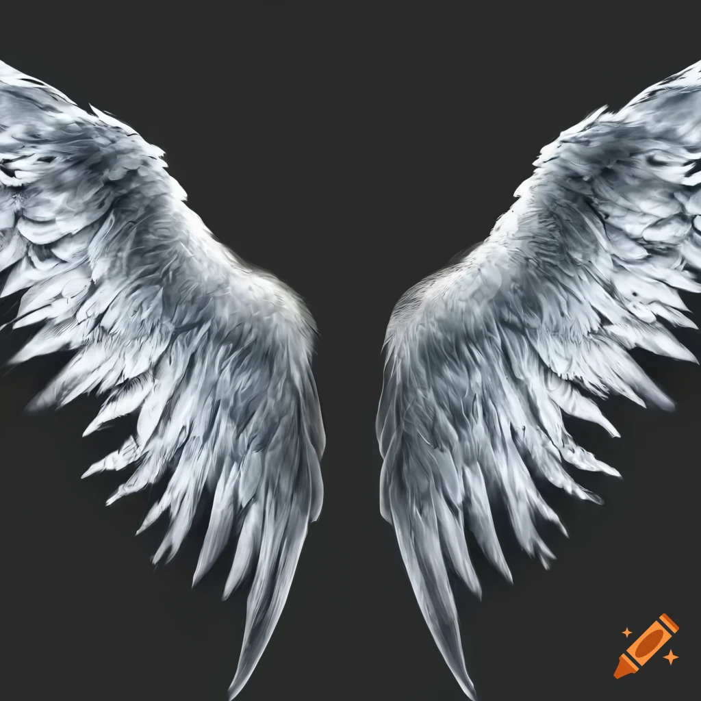 Pretty angel wings seen from behind black background on Craiyon