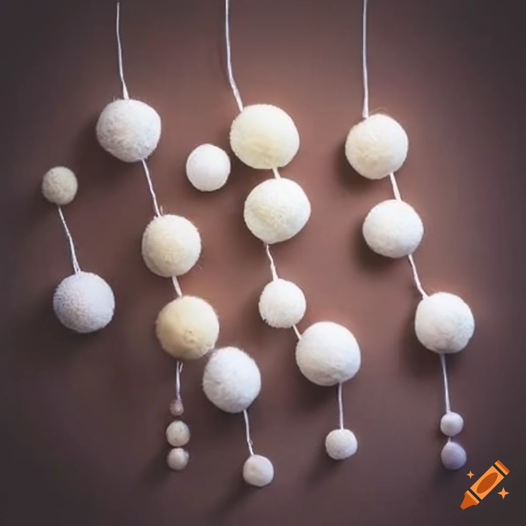 White felt ball garland decor on a wall