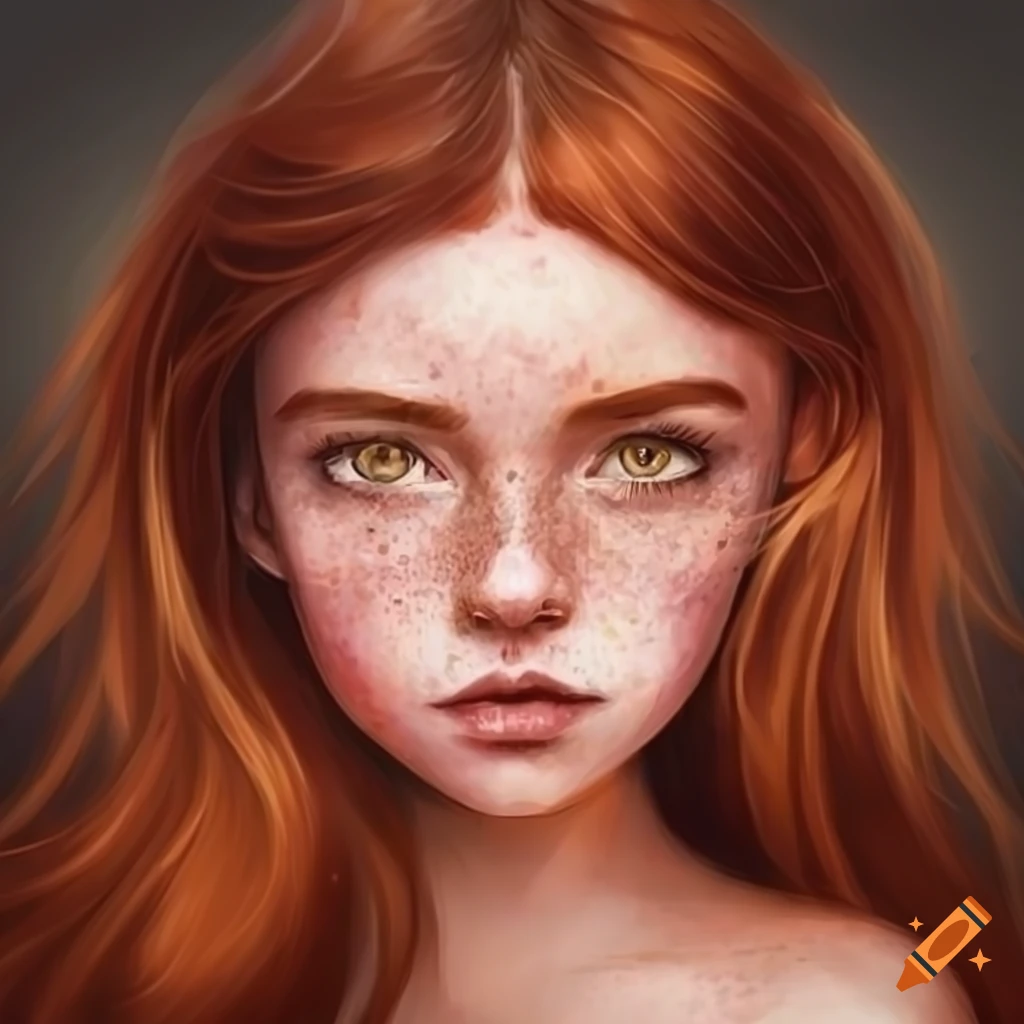Artistic Portrait Of A Girl With Freckles And Brown Eyes On Craiyon 8823