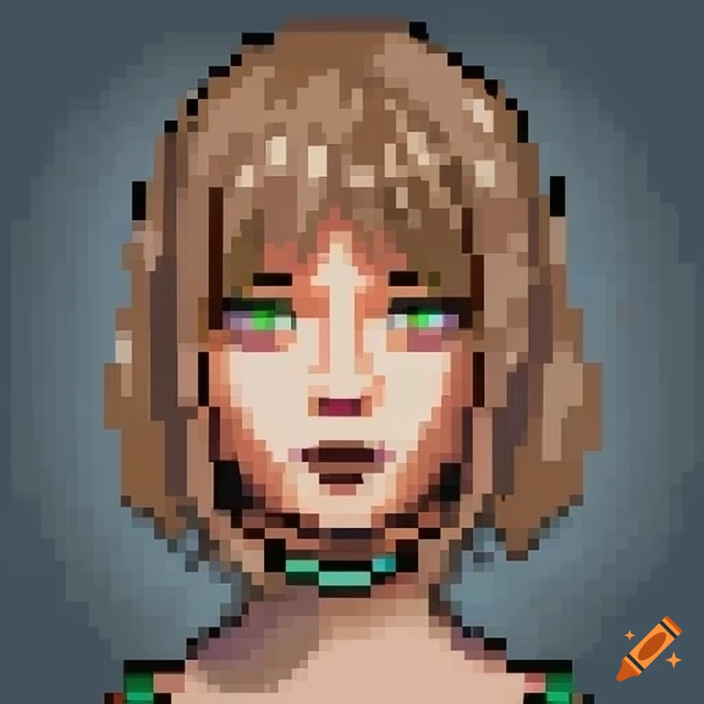 Pixel Art Of A Female Character With Brown Hair And Green Eyes On Craiyon