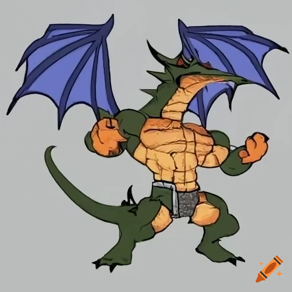 Digital art of a buff dragon on Craiyon