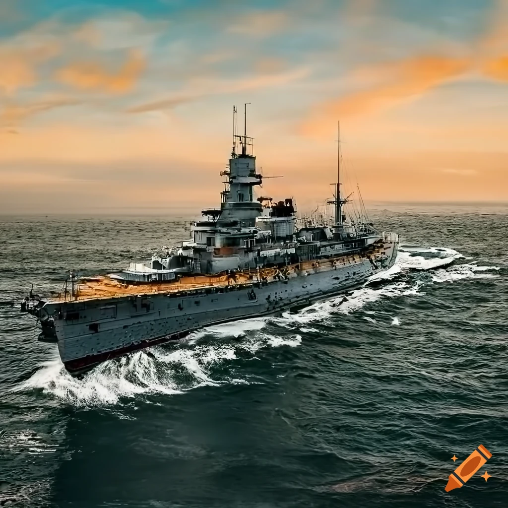 realistic sepia photo of a warship from WWII