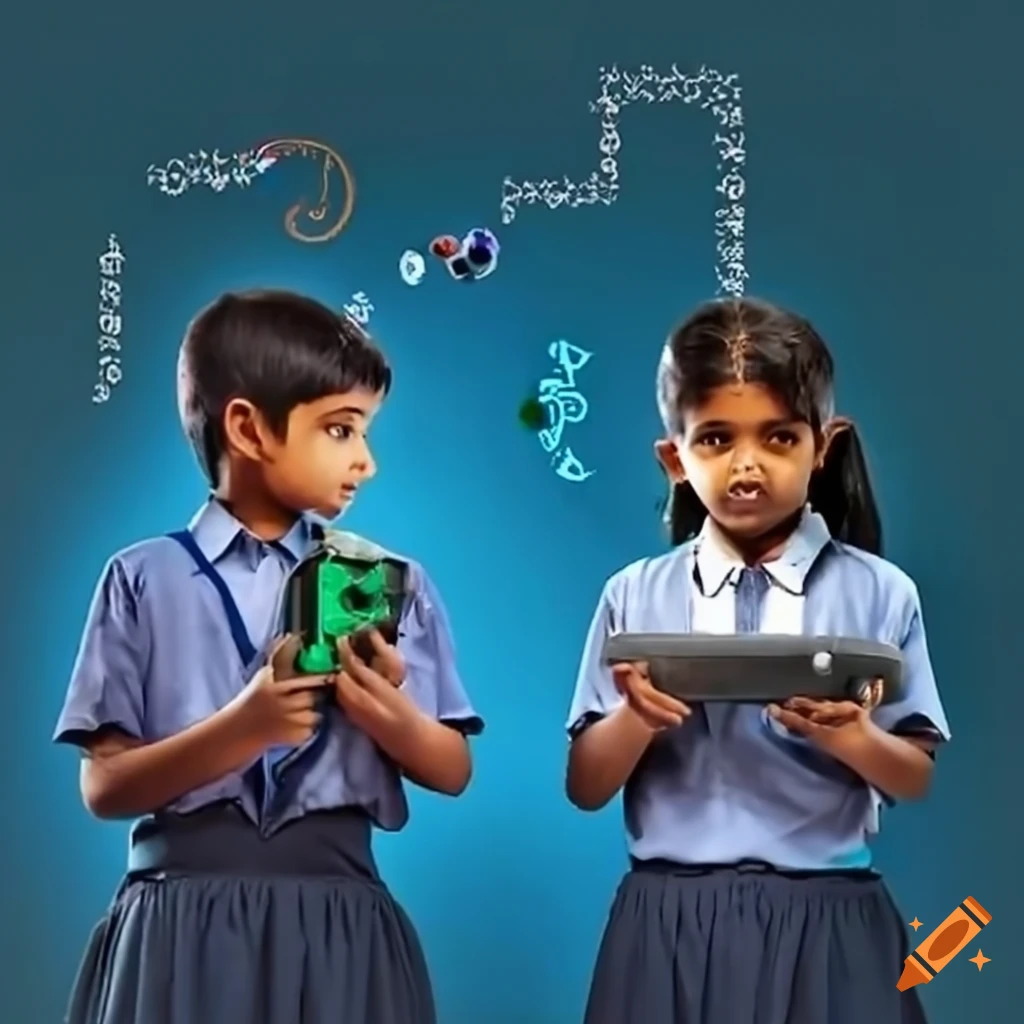 Indian school children programming robots with python on craiyon