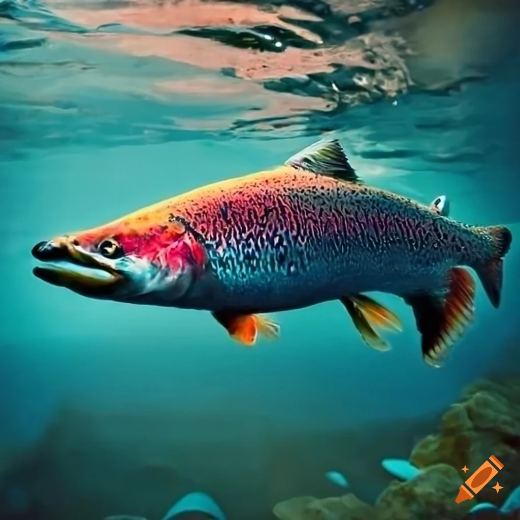 Salmon swimming in a river