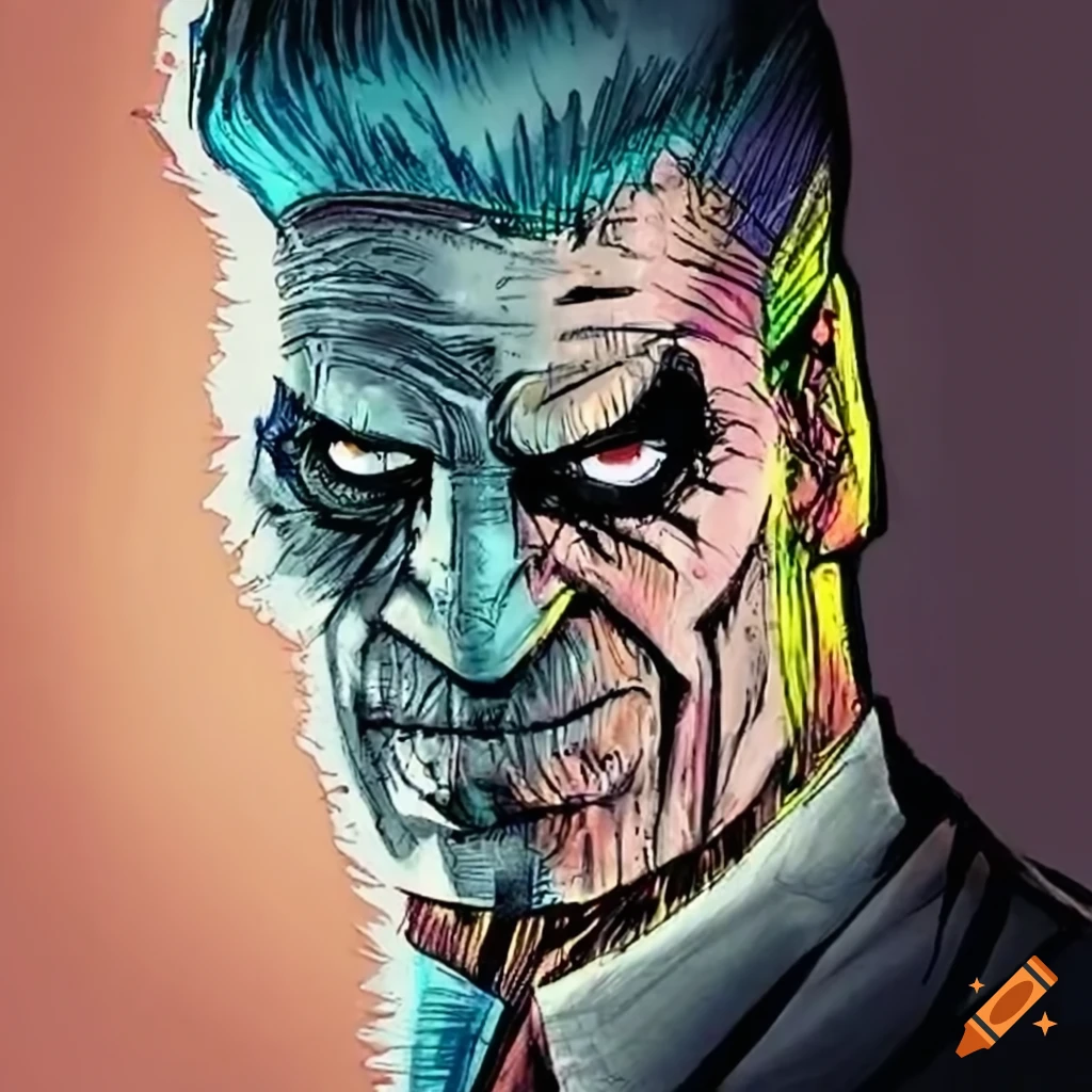 Illustration of two-face, batman villain