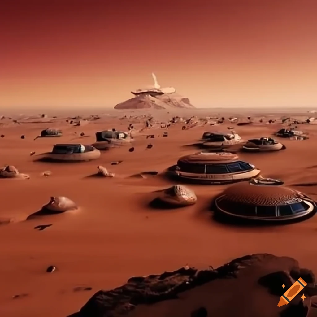 surreal depiction of a settlement on Mars