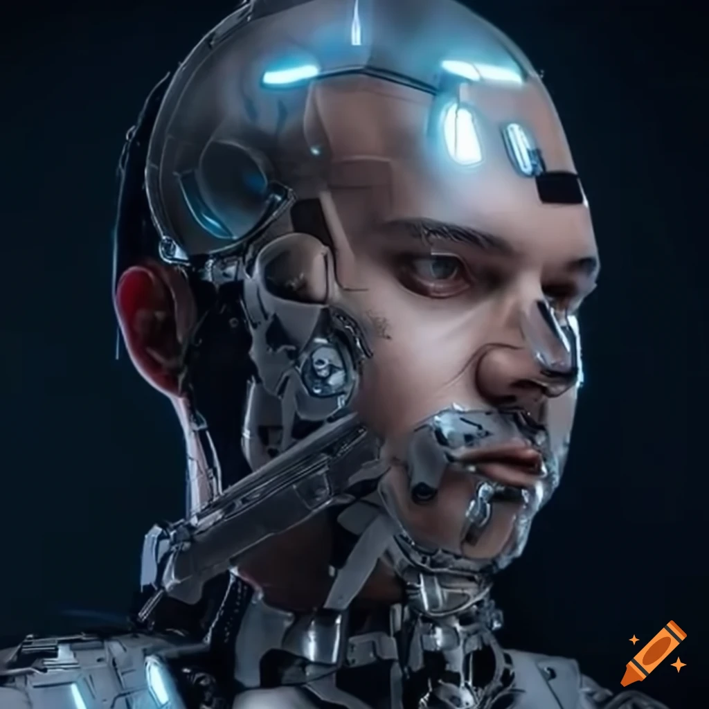 image of a futuristic male cyborg with transparent armor