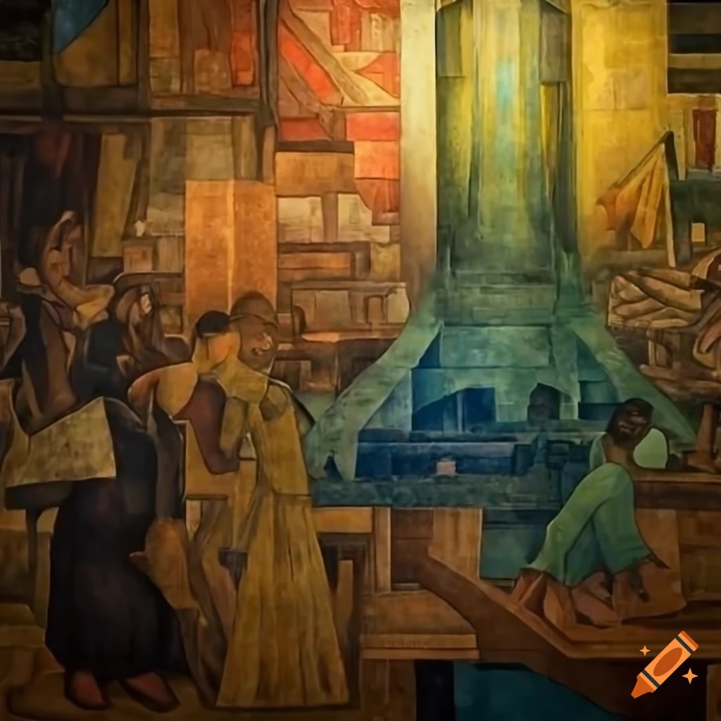 Wide view of Diego Rivera's futuristic mural of "The Time Machine" on ...