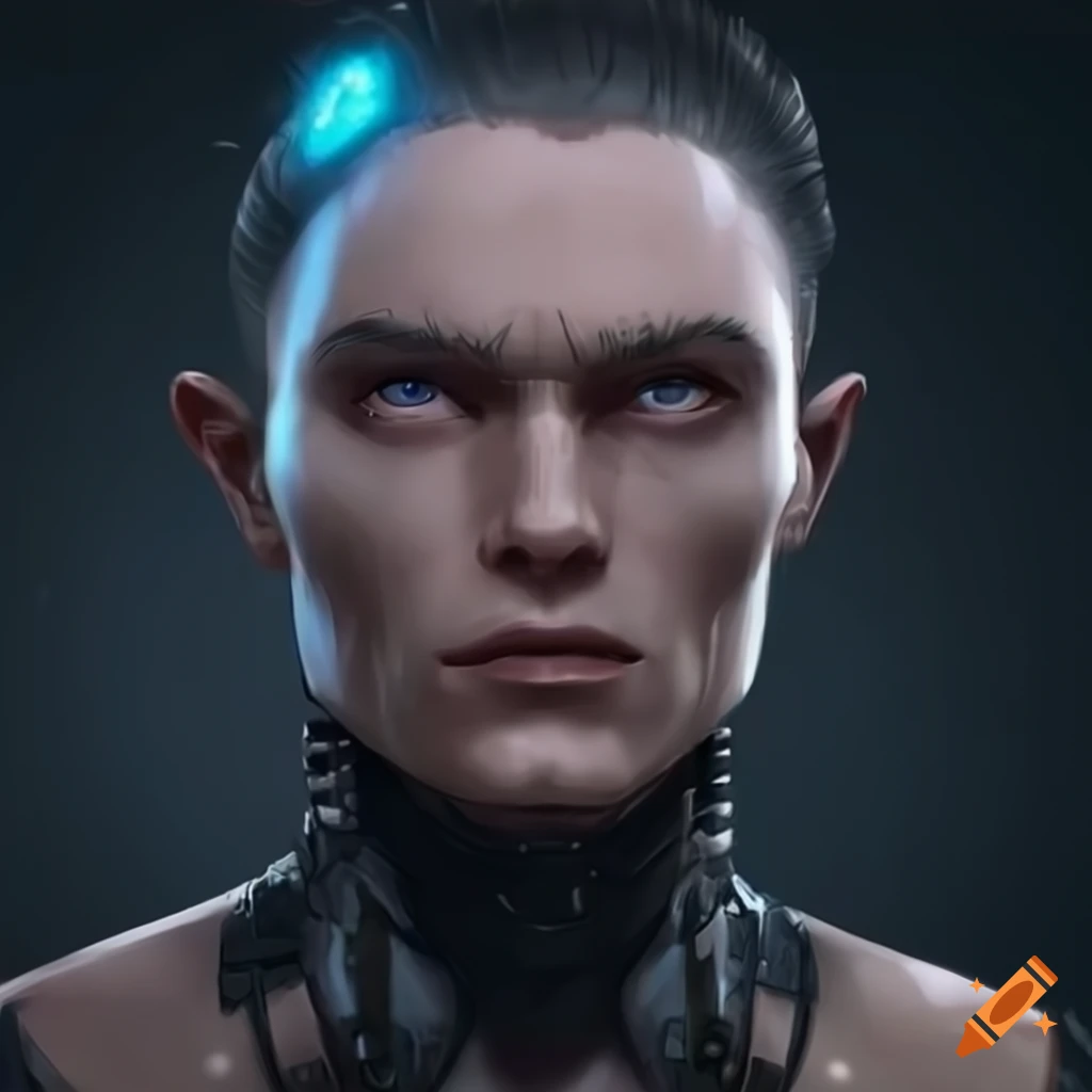 Detailed art of a male cyborg on craiyon