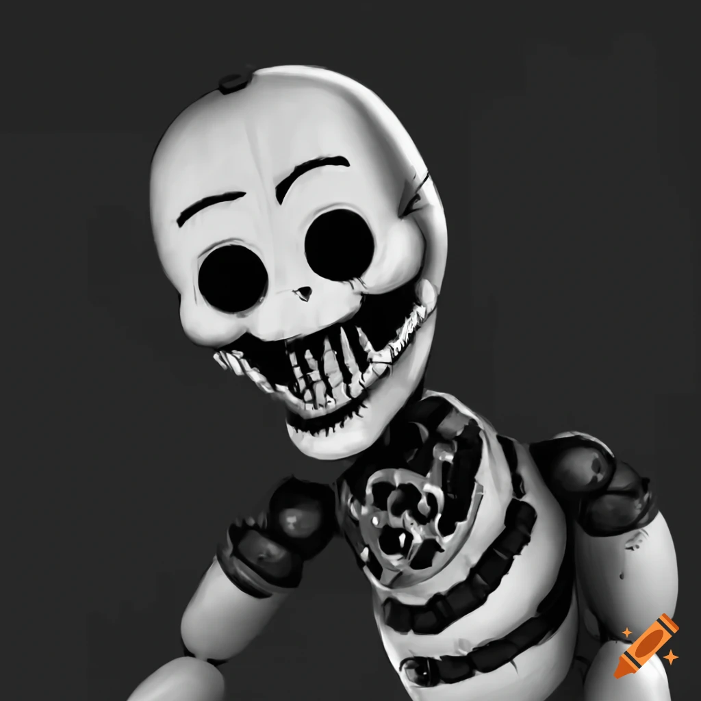 Black and white image of the nightmare puppeteer from fnaf on Craiyon