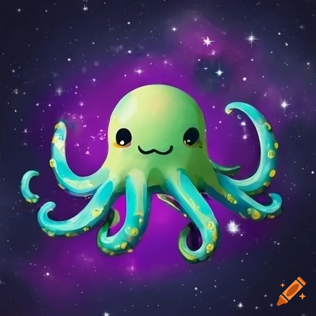 Cute octopus exploring the galaxy