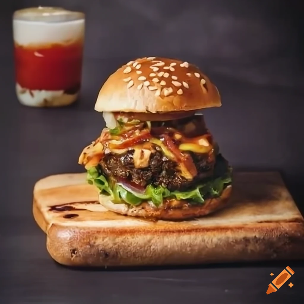 Mouthwatering burger with spicy mapo tofu sauce on craiyon