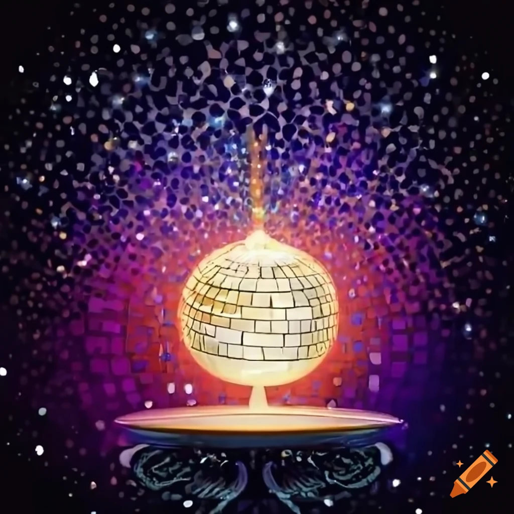 Disco ball lighting up a festive dinner on Craiyon