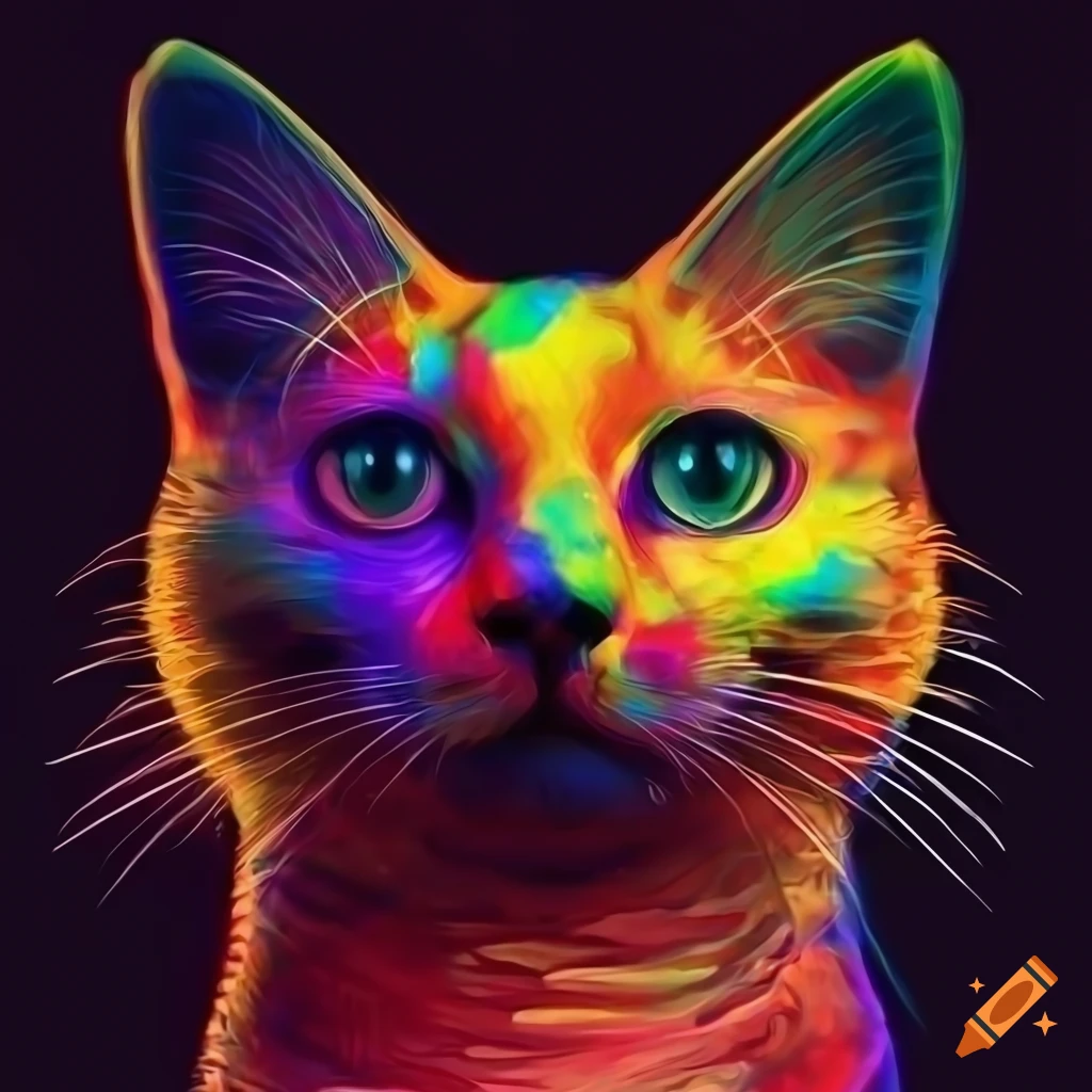 Colorful abstract digital art of a cat on Craiyon