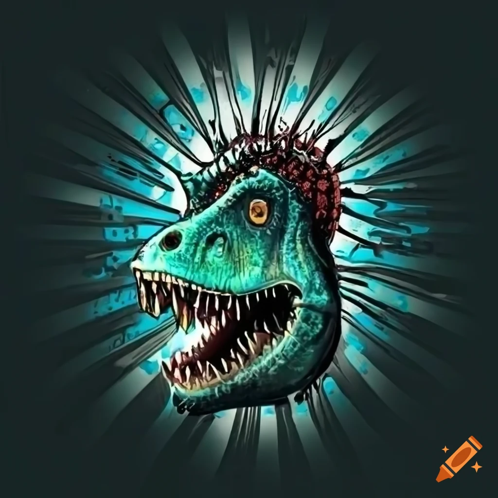 psychedelic heavy metal dinosaur logo