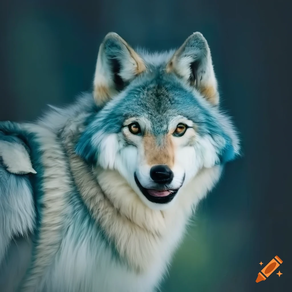 wolf in a fluffy light blue dressing gown