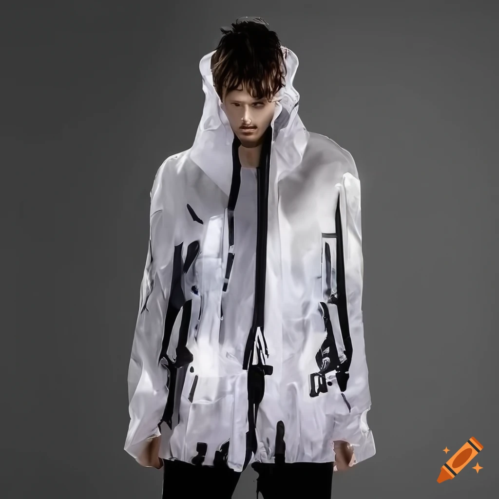 Futuristic white windbreaker jacket for men