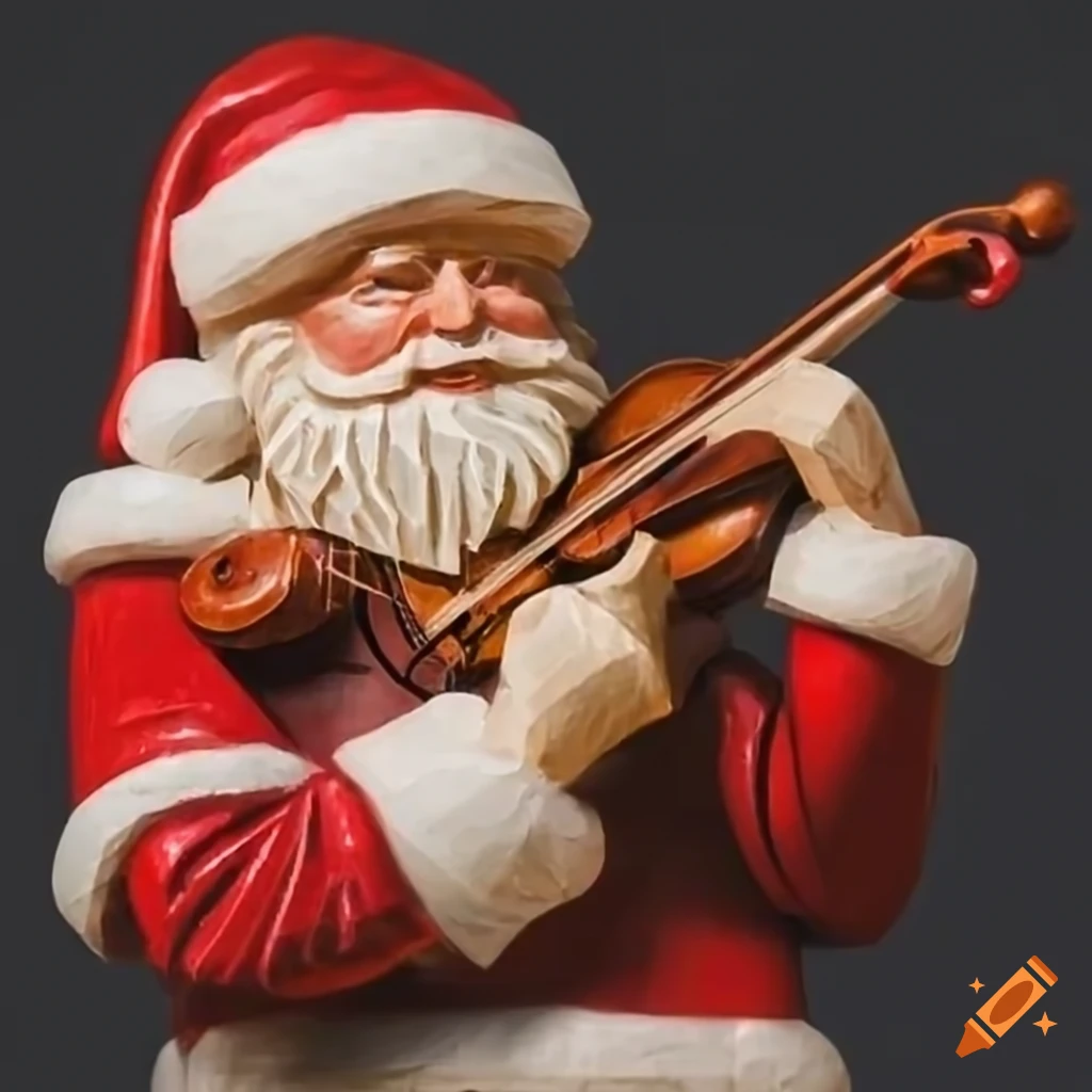 wooden carving of Santa Claus playing the violin