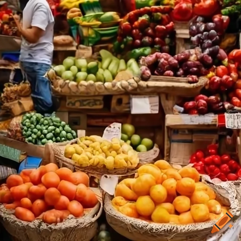 Fresh fruits and vegetables at a local mediterranean market on Craiyon