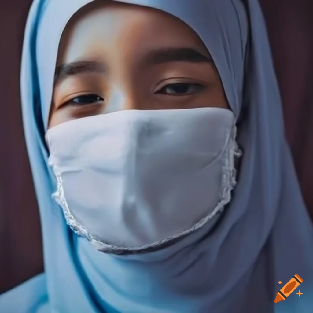 picture of a girl wearing a hijab with a mask