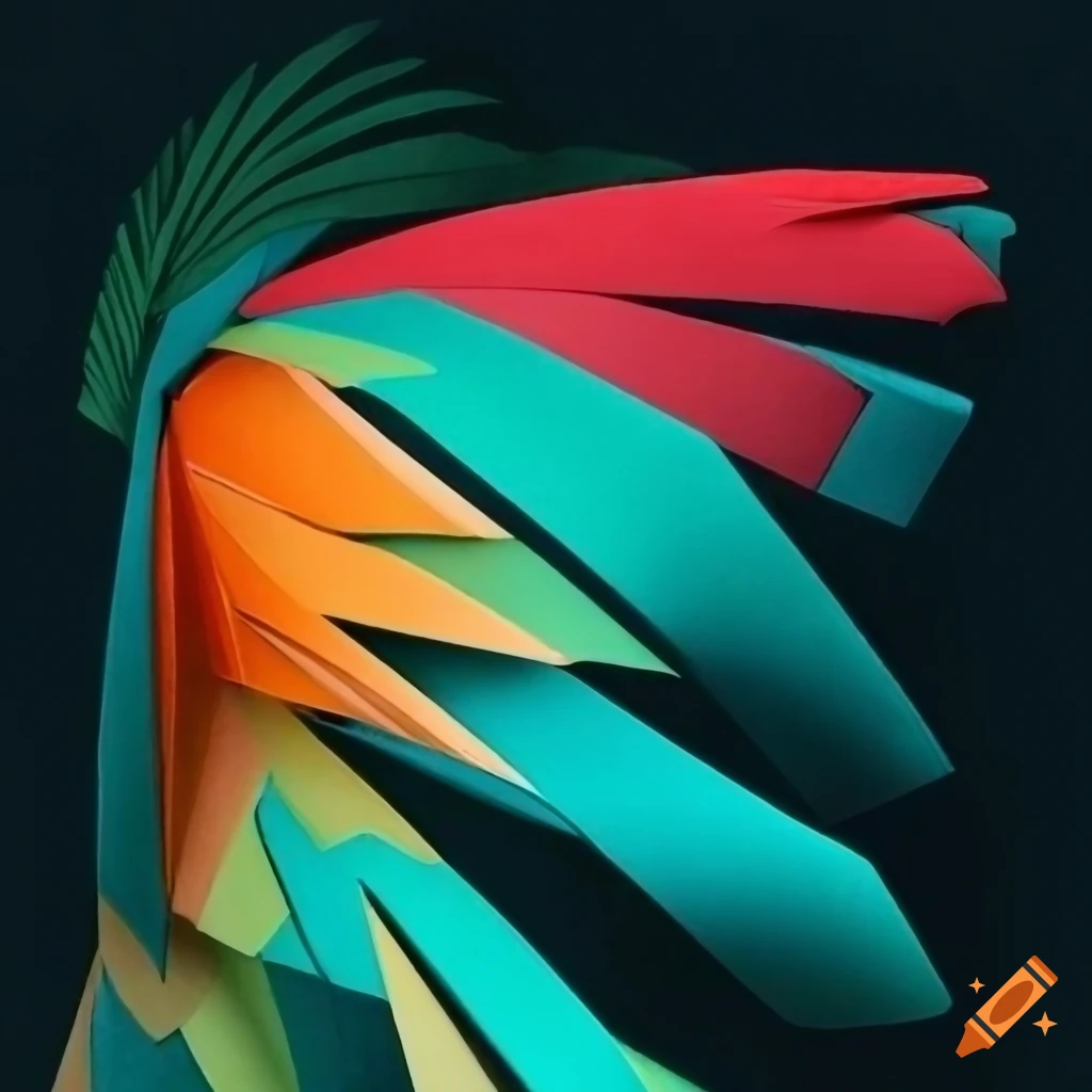 abstract illustration of parrots flying in a tropical landscape