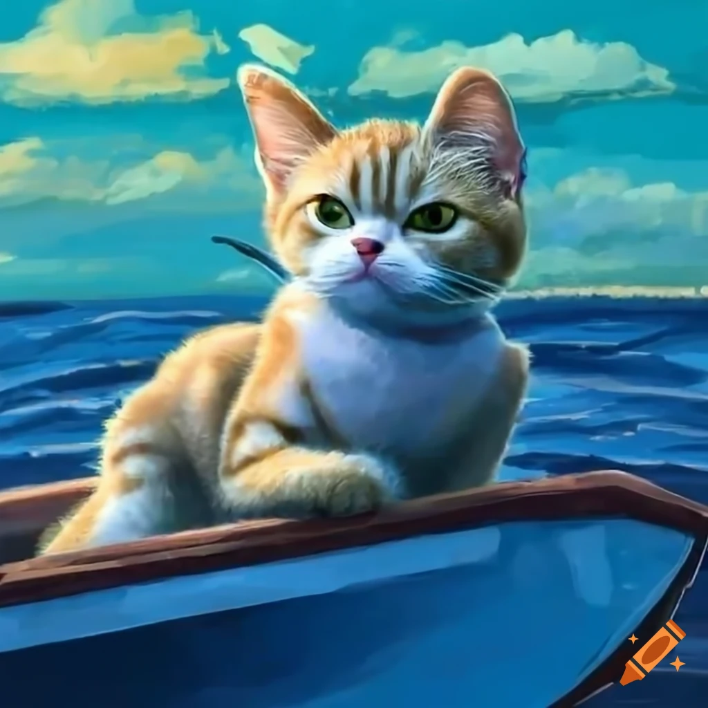 Cat riding on a boat on Craiyon