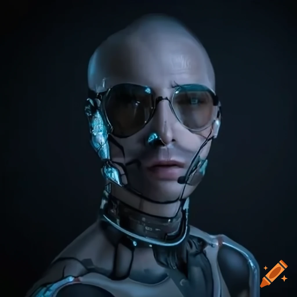 Image of a futuristic cyborg in transparent attire